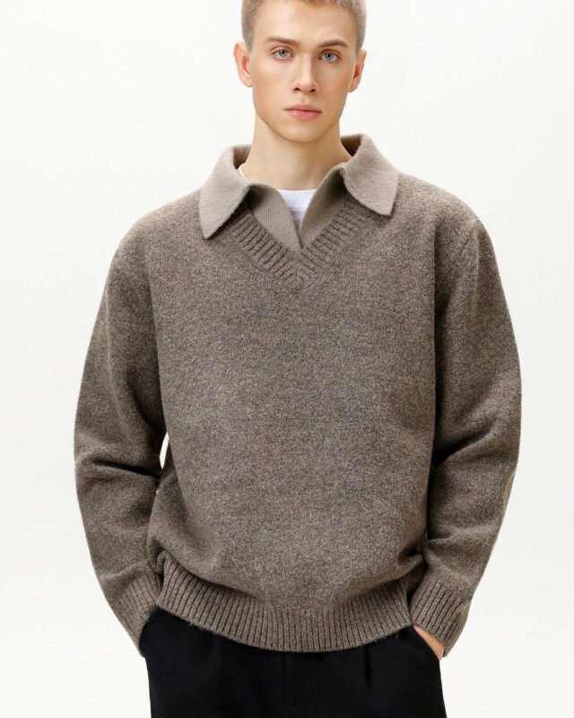 Collared V-Neck Knit Jumper | Zadinia