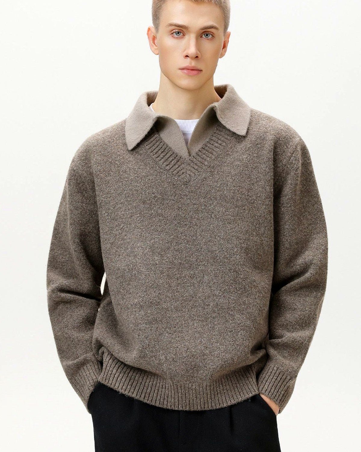 Collared V-Neck Knit Jumper | Zadinia