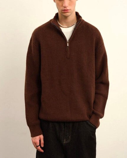Half-Zip Boucle Knit Jumper | Zadinia