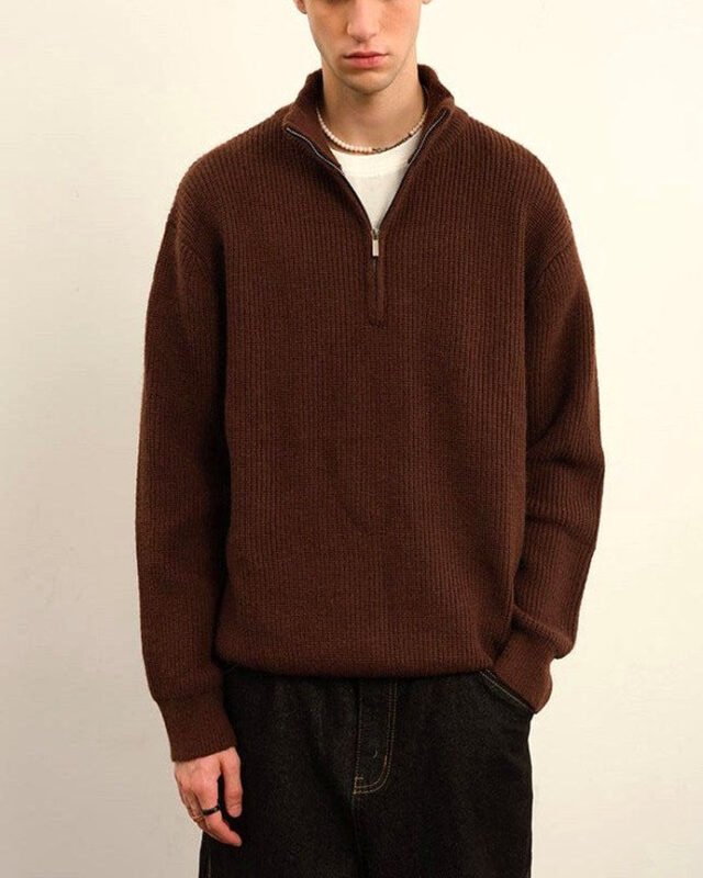 Half-Zip Boucle Knit Jumper | Zadinia