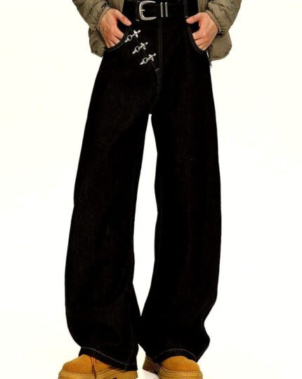 Men's Black Stretch Wide-Leg Jeans | Zadinia