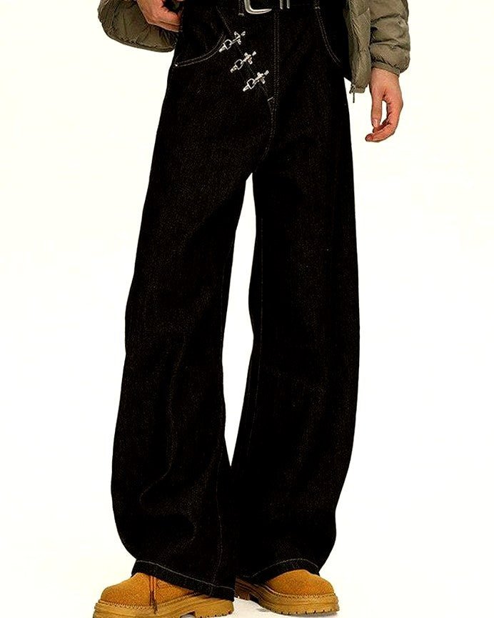 Men's Black Stretch Wide-Leg Jeans | Zadinia
