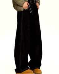 Men's Black Stretch Wide-Leg Jeans | Zadinia