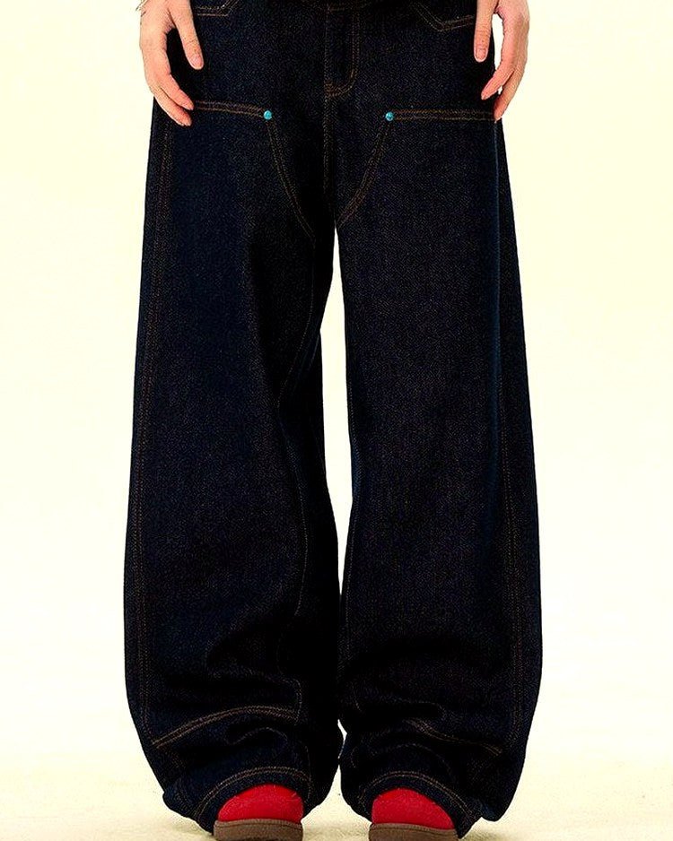 Men's Raw Denim Wide-Leg Jeans | Zadinia