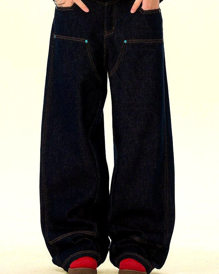 Men's Raw Denim Wide-Leg Jeans | Zadinia