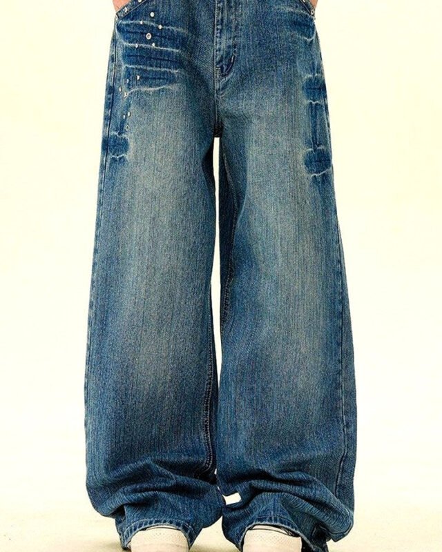 Men's Vintage-Effect Wide Straight Jeans | Zadinia