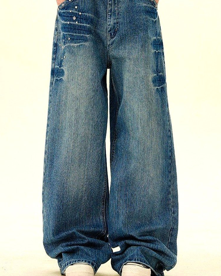 Men's Vintage-Effect Wide Straight Jeans | Zadinia