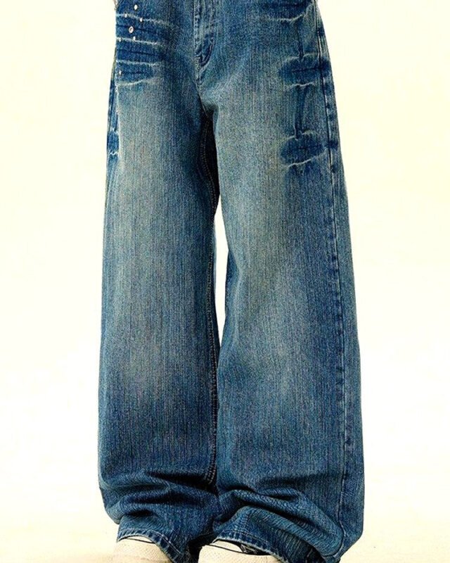 Men's Vintage-Effect Wide Straight Jeans | Zadinia