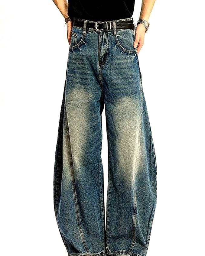 Men's Washed Stretch Wide-Leg Jeans | Zadinia