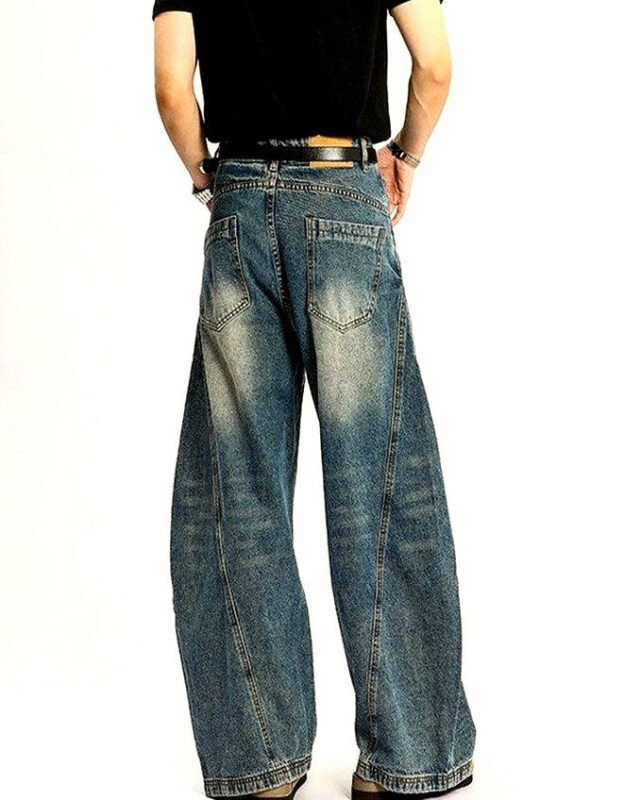 Men's Washed Stretch Wide-Leg Jeans | Zadinia
