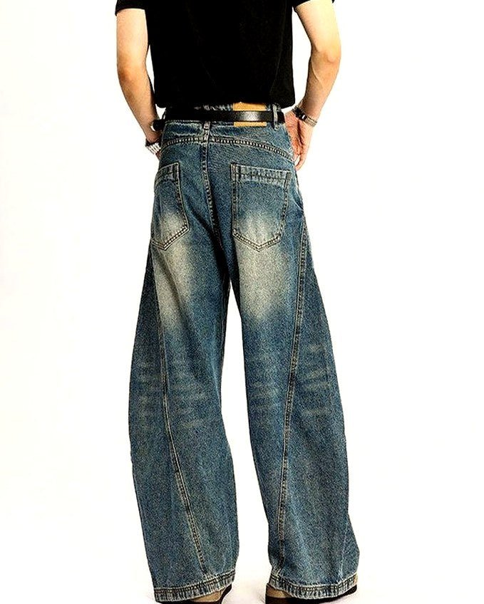Men's Washed Stretch Wide-Leg Jeans | Zadinia