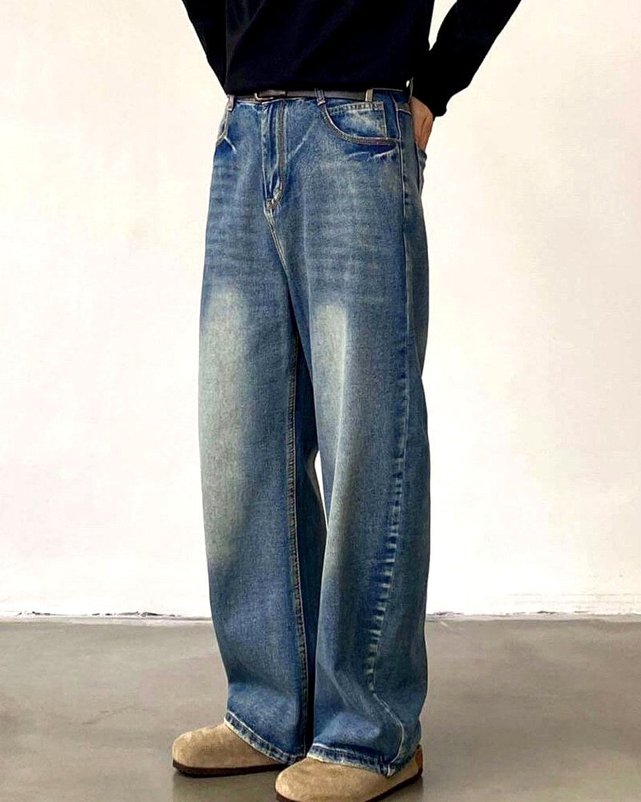 Men's Washed Wide-Leg Jeans | Zadinia