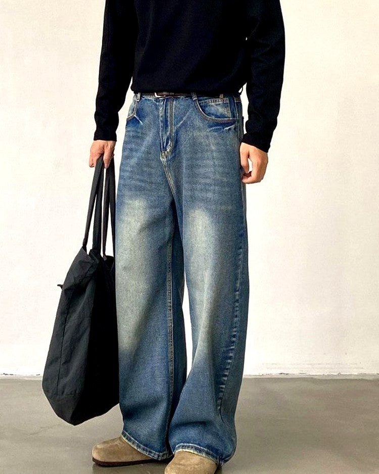 Men's Washed Wide-Leg Jeans | Zadinia