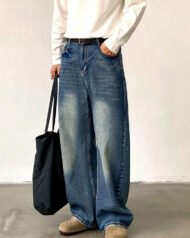 Men's Washed Wide-Leg Jeans | Zadinia