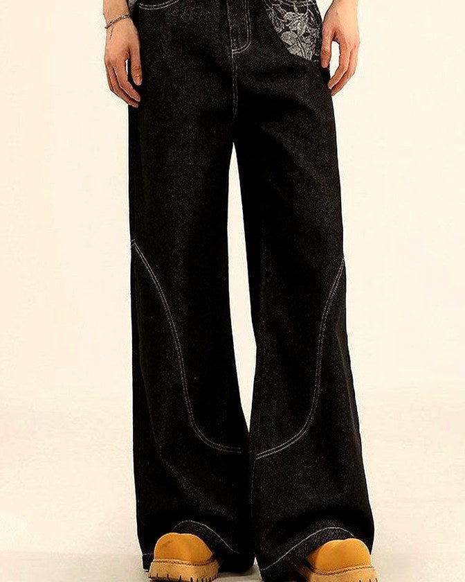 Men's Wide-Leg Jeans with Contrast Stitching | Zadinia