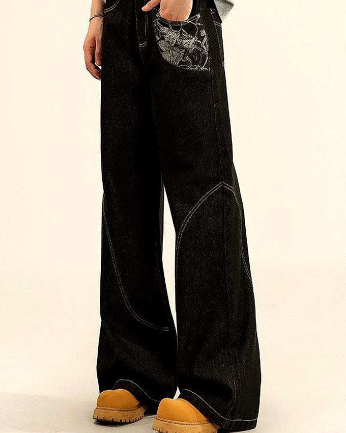 Men's Wide-Leg Jeans with Contrast Stitching | Zadinia
