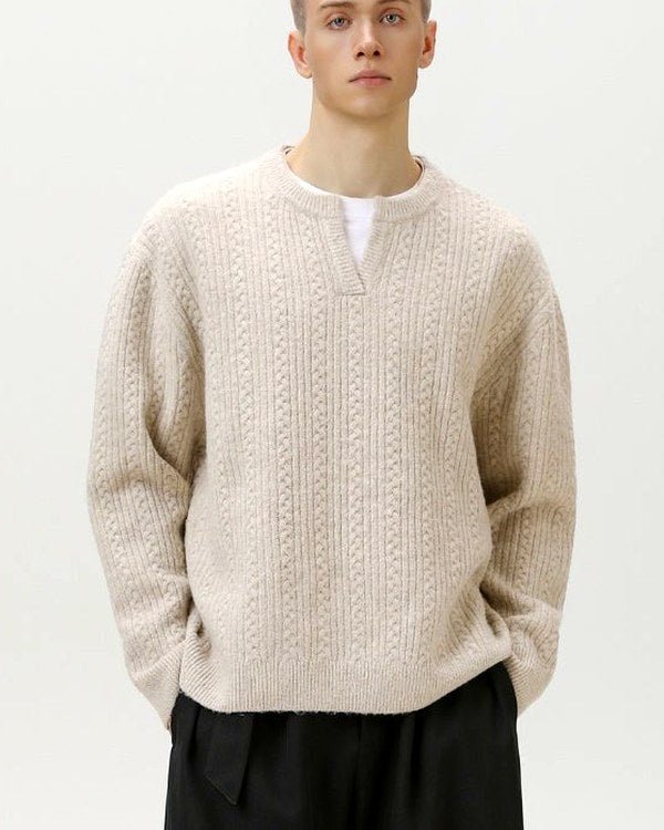 Notch-Neck Cable Knit Jumper | Zadinia