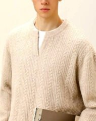 Notch-Neck Cable Knit Jumper | Zadinia