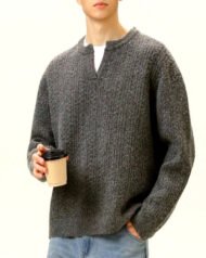 Notch-Neck Cable Knit Jumper | Zadinia