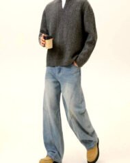 Notch-Neck Cable Knit Jumper | Zadinia