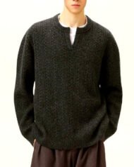 Notch-Neck Cable Knit Jumper | Zadinia