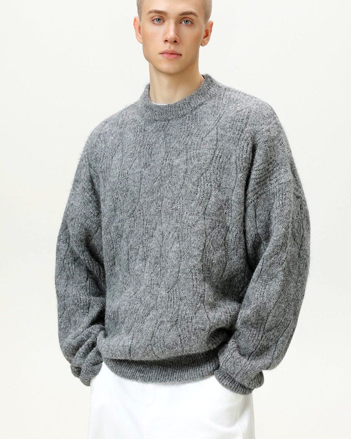 Oversized Cable Knit Crew Neck Jumper | Zadinia