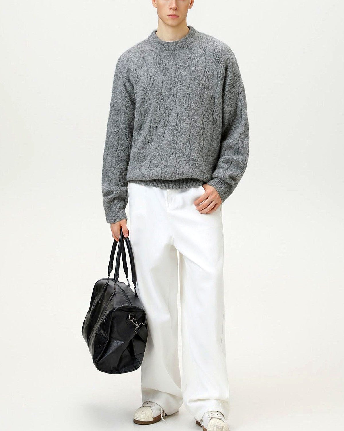 Oversized Cable Knit Crew Neck Jumper | Zadinia