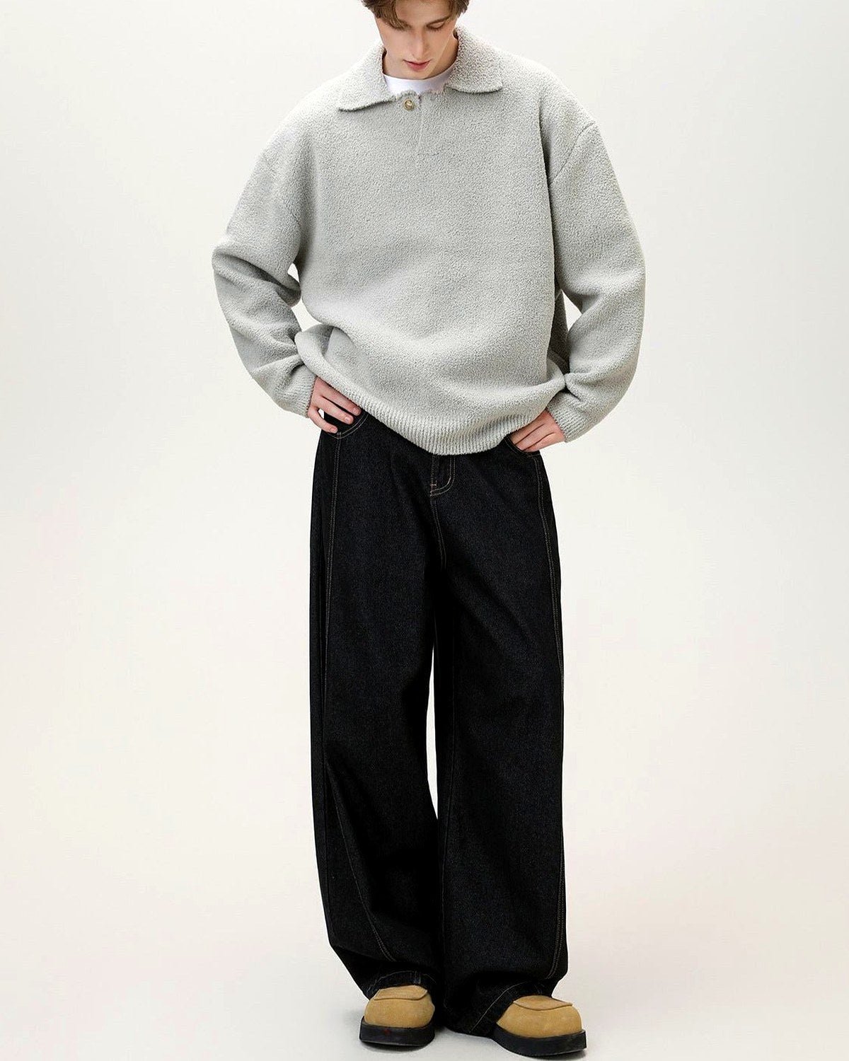 Oversized Knit Henley Jumper | Zadinia